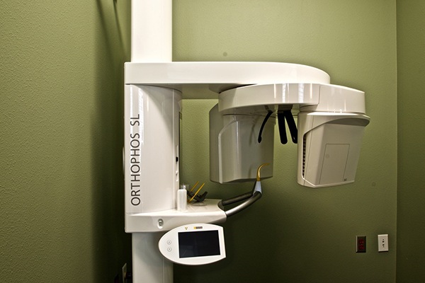 Closeup of 3 D C T cone beam digital x-ray scanner