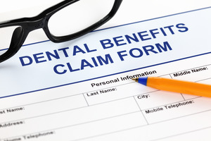 Close-up of a dental benefits claims form